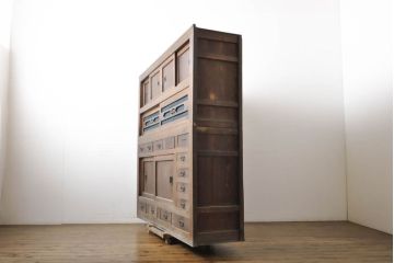 アンティーク家具　明治大正期　前面ケヤキ・ヒノキ材　六尺水屋箪笥キャビネット(収納棚)(R-036366)