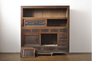 アンティーク家具　明治大正期　前面ケヤキ・ヒノキ材　六尺水屋箪笥キャビネット(収納棚)(R-036366)