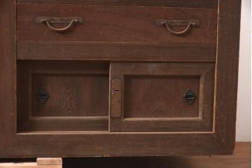 アンティーク家具　明治期　前面ヒノキ・ケヤキ材　収納箪笥キャビネット(食器棚、水屋箪笥、重ね箪笥、収納棚、戸棚)(R-036369)