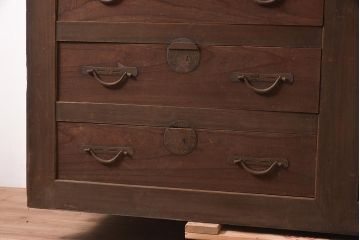 アンティーク家具　明治期　前面ヒノキ・ケヤキ材　収納箪笥キャビネット(食器棚、水屋箪笥、重ね箪笥、収納棚、戸棚)(R-036369)
