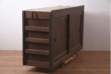 アンティーク家具　明治期　前面ヒノキ・ケヤキ材　収納箪笥キャビネット(食器棚、水屋箪笥、重ね箪笥、収納棚、戸棚)(R-036369)