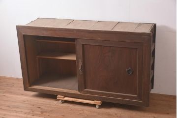 アンティーク家具　明治期　前面ヒノキ・ケヤキ材　収納箪笥キャビネット(テレビ台、水屋箪笥、収納棚、戸棚)(R-036370)