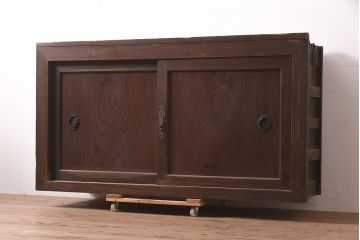 アンティーク家具　明治期　前面ヒノキ・ケヤキ材　収納箪笥キャビネット(テレビ台、水屋箪笥、収納棚、戸棚)(R-036370)