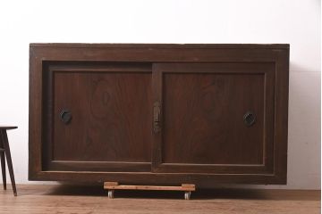 アンティーク家具　明治期　前面ヒノキ・ケヤキ材　収納箪笥キャビネット(テレビ台、水屋箪笥、収納棚、戸棚)(R-036370)