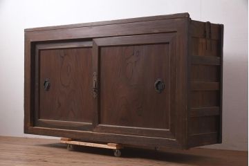 アンティーク家具　明治期　前面ヒノキ・ケヤキ材　収納箪笥キャビネット(テレビ台、水屋箪笥、収納棚、戸棚)(R-036370)