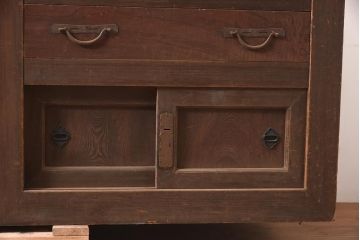 アンティーク家具　明治期　前面ヒノキ・ケヤキ材　収納箪笥キャビネット(テレビ台、水屋箪笥、収納棚、戸棚、サイドボード)(R-036371)