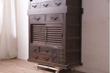 アンティーク家具　ヒノキ材　明治大正期　関西帳場箪笥キャビネット(収納棚、戸棚)(R-036372)