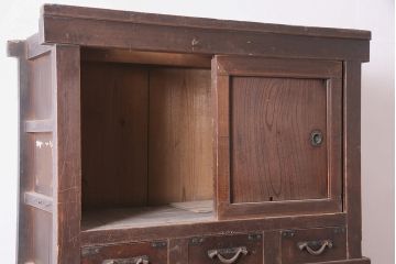 アンティーク家具　ヒノキ材　明治大正期　関西帳場箪笥のサイドキャビネット(収納棚、戸棚)(R-036373)