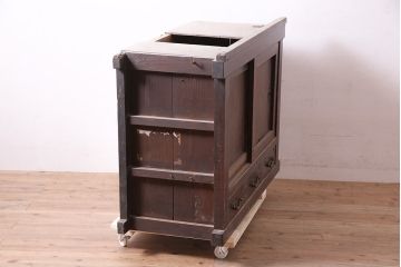 アンティーク家具　ヒノキ材　明治大正期　関西帳場箪笥のサイドキャビネット(収納棚、戸棚)(R-036373)