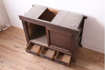 アンティーク家具　ヒノキ材　明治大正期　関西帳場箪笥のサイドキャビネット(収納棚、戸棚)(R-036373)