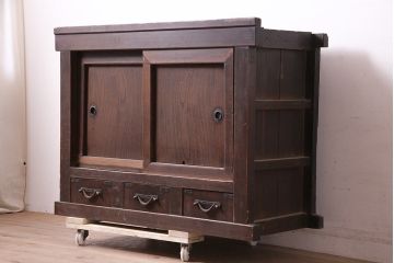 アンティーク家具　ヒノキ材　明治大正期　関西帳場箪笥のサイドキャビネット(収納棚、戸棚)(R-036373)