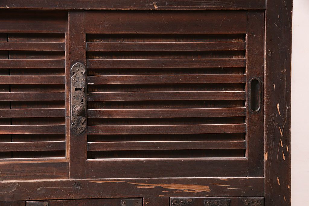 アンティーク家具　ヒノキ材　明治大正期　関西帳場箪笥のサイドキャビネット(収納棚、戸棚)(R-036374)