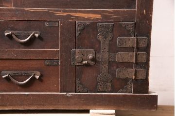 アンティーク家具　ヒノキ材　明治大正期　関西帳場箪笥のサイドキャビネット(収納棚、戸棚)(R-036374)