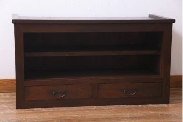 アンティーク家具　明治大正期　ヒノキ材　小振り　味わい深い帳場箪笥のローボード(収納棚、テレビ台)