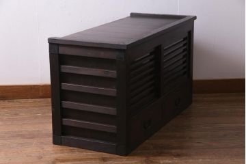 アンティーク家具　明治大正期　ヒノキ材　小振り　味わい深い帳場箪笥のローボード(収納棚、テレビ台)
