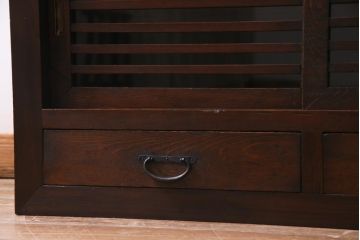 アンティーク家具　明治大正期　ヒノキ材　小振り　味わい深い帳場箪笥のローボード(収納棚、テレビ台)