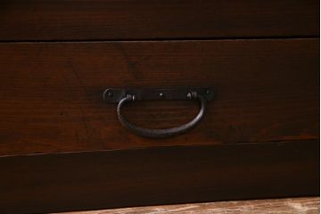 アンティーク家具　明治大正期　ヒノキ材　小振り　味わい深い帳場箪笥のローボード(収納棚、テレビ台)