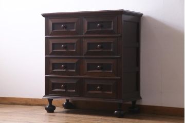 中古　松本民芸家具　レア品　C型ボールフット洋タンス　クラシカルなジャコビアン様式が目を惹くチェスト(引き出し)(定価約57万円)