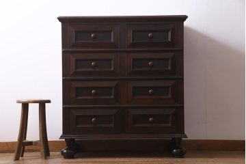 中古　松本民芸家具　レア品　C型ボールフット洋タンス　クラシカルなジャコビアン様式が目を惹くチェスト(引き出し)(定価約57万円)