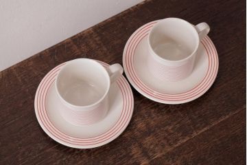 アンティーク雑貨　イギリスビンテージ　HORNSEA(ホーンジー)　LINEAR(リニア)　カップ&ソーサー2客セット(洋食器)(R-036413)