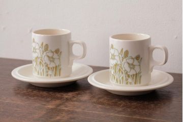 ヴィンテージ雑貨　イギリスビンテージ　Hornsea(ホーンジー)　FLEUR(フルール)　カップ&ソーサー2客セット(R-036418)