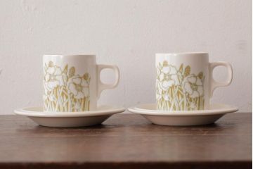 ヴィンテージ雑貨　イギリスビンテージ　Hornsea(ホーンジー)　FLEUR(フルール)　カップ&ソーサー2客セット(R-036418)