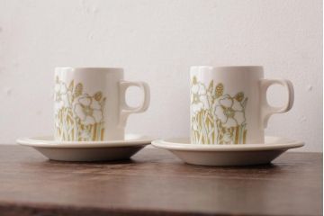 ヴィンテージ雑貨　イギリスビンテージ　Hornsea(ホーンジー)　FLEUR(フルール)　カップ&ソーサー2客セット(R-036418)