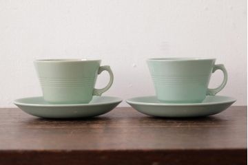 ビンテージ雑貨　イギリスヴィンテージ　Woods ware(ウッズウエア)　Beryl(ベロル)　カップ&ソーサー2客セット(R-036420)