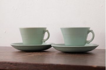 ビンテージ雑貨　イギリスヴィンテージ　Woods ware(ウッズウエア)　Beryl(ベロル)　カップ&ソーサー2客セット(R-036420)