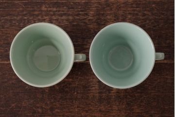 ビンテージ雑貨　イギリスヴィンテージ　Woods ware(ウッズウエア)　Beryl(ベロル)　カップ&ソーサー2客セット(R-036420)
