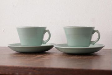 ビンテージ雑貨　イギリスヴィンテージ　Woods ware(ウッズウエア)　Beryl(ベロル)　カップ&ソーサー2客セット(R-036421)