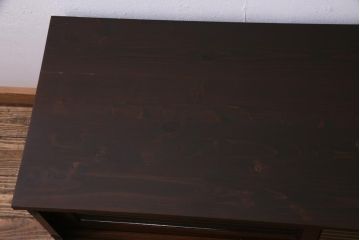 和製　アンティーク家具　前板ケヤキ材　モールガラス入り　味わい深い風合いが格好いいリメイクテレビ台(ローボード、収納棚、テレビボード)