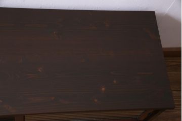 和製　アンティーク家具　前板ケヤキ材　モールガラス入り　味わい深い風合いが格好いいリメイクテレビ台(ローボード、収納棚、テレビボード)