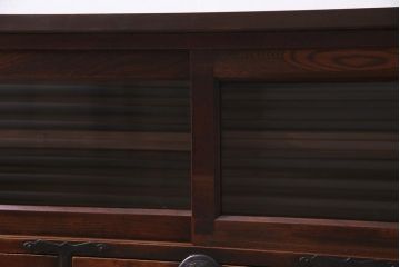 和製　アンティーク家具　前板ケヤキ材　モールガラス入り　味わい深い風合いが格好いいリメイクテレビ台(ローボード、収納棚、テレビボード)