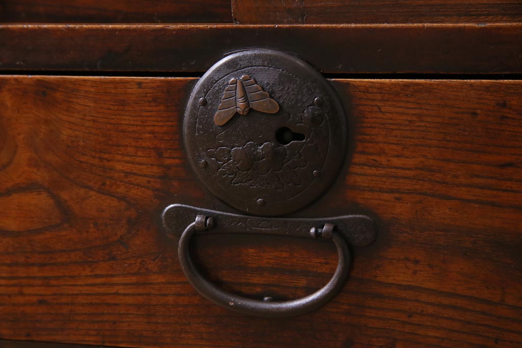 和製　アンティーク家具　前板ケヤキ材　モールガラス入り　味わい深い風合いが格好いいリメイクテレビ台(ローボード、収納棚、テレビボード)