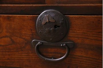 和製　アンティーク家具　前板ケヤキ材　モールガラス入り　味わい深い風合いが格好いいリメイクテレビ台(ローボード、収納棚、テレビボード)