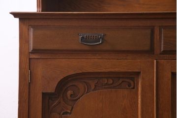 アンティーク家具　オーク材　優雅なムードあふれるミラーバックサイドボード(キャビネット、収納棚、鏡)(R-036427)