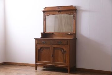 アンティーク家具　オーク材　優雅なムードあふれるミラーバックサイドボード(キャビネット、収納棚、鏡)