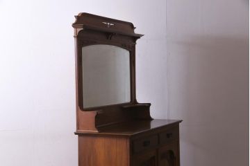 アンティーク家具　オーク材　優雅なムードあふれるミラーバックサイドボード(キャビネット、収納棚、鏡)