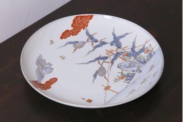アンティーク雑貨　江戸期　色絵　花鳥文　一尺三寸大皿