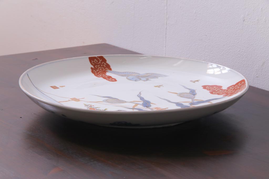アンティーク雑貨　江戸期　色絵　花鳥文　一尺三寸大皿
