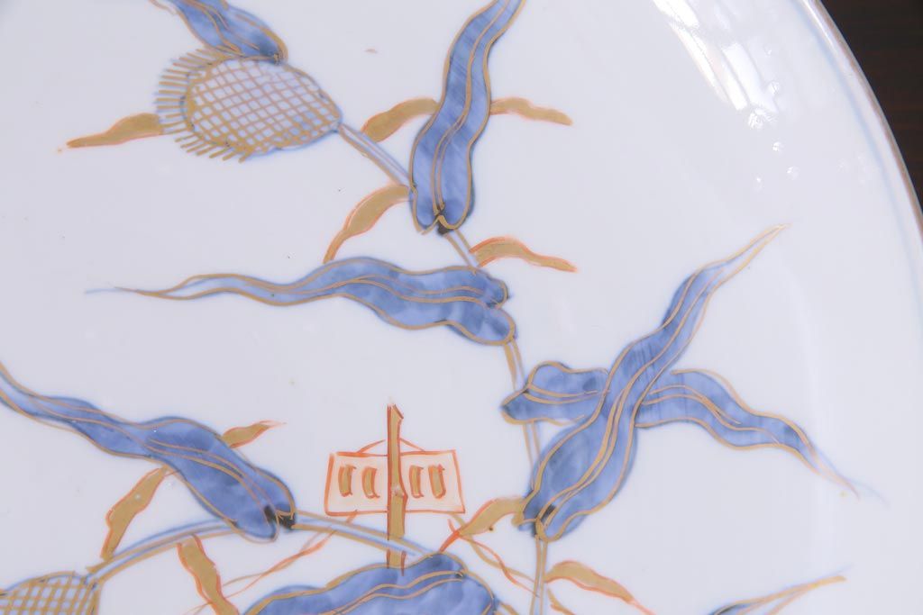 アンティーク雑貨　江戸期　色絵　花鳥文　一尺三寸大皿