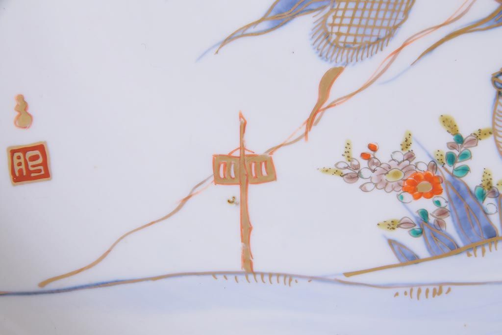 アンティーク雑貨　江戸期　色絵　花鳥文　一尺三寸大皿