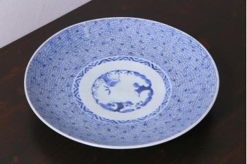 アンティーク雑貨　江戸期　古伊万里　染付　微塵唐草文　一尺三寸大皿
