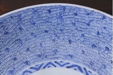 アンティーク雑貨　江戸期　古伊万里　染付　微塵唐草文　一尺三寸大皿