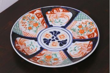 アンティーク雑貨　明治期　色絵　草花文　一尺二寸大皿