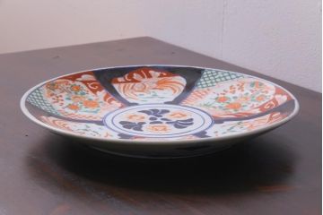 アンティーク雑貨　明治期　色絵　草花文　一尺二寸大皿