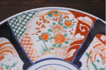 アンティーク雑貨　明治期　色絵　草花文　一尺二寸大皿
