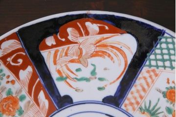 アンティーク雑貨　明治期　色絵　草花文　一尺二寸大皿