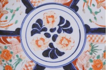 アンティーク雑貨　明治期　色絵　草花文　一尺二寸大皿